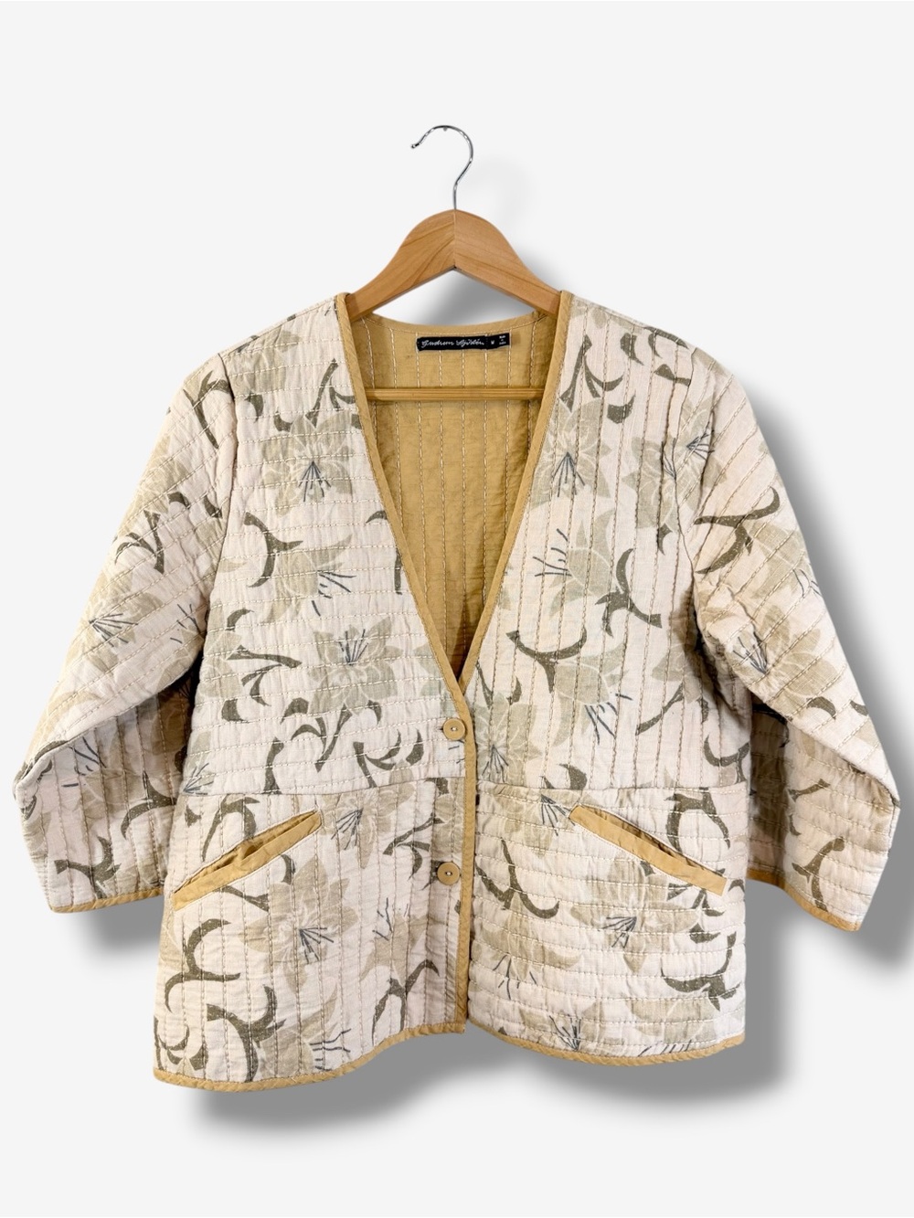 Gudrun Sjödén Quilted Organic Cotton Botanical Chore Jacket M Lagenlook Artsy